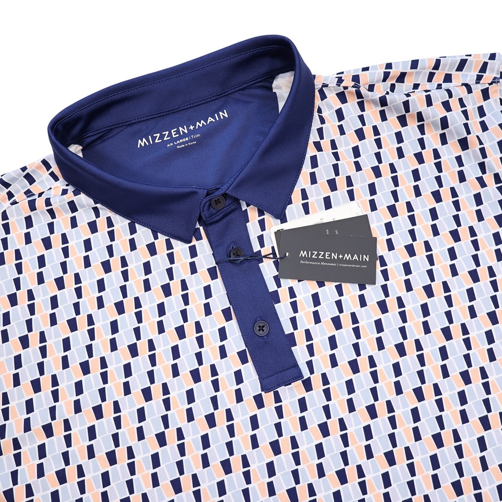 NWT MIZZEN+MAIN Men's XXL Navy Blue Geometric Versa Performance Golf Polo Shirt